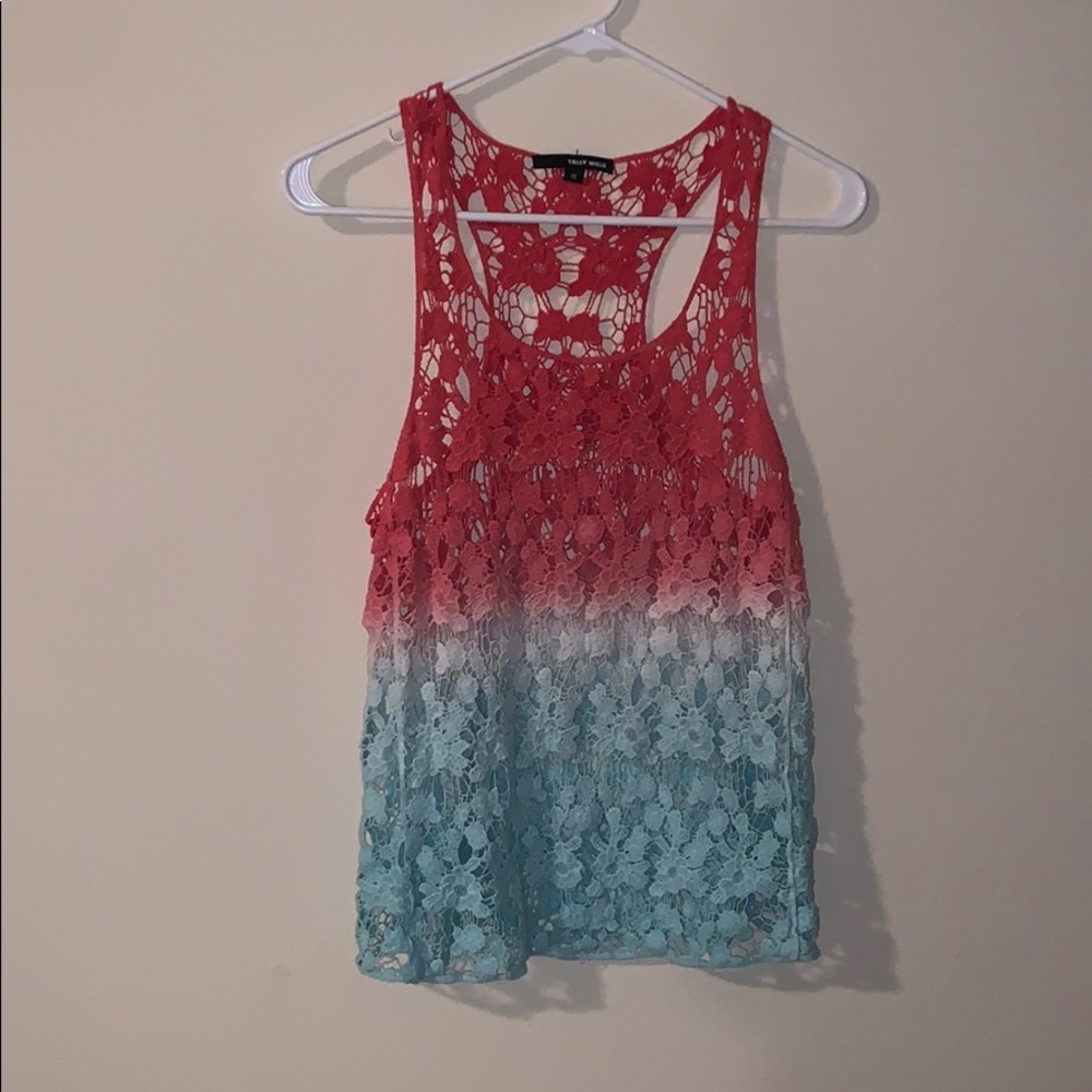 red white a blue top